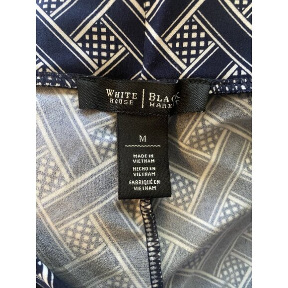 WHITE HOUSE BLACK MARKET Navy Blue White Basket Weave Pull On Wide Leg Pants M - Picture 10 of 12